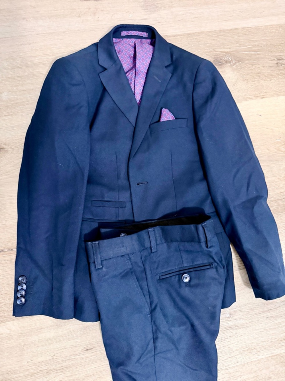 Isaac Mizrahi Navy Suit with Pink Pocket Lining